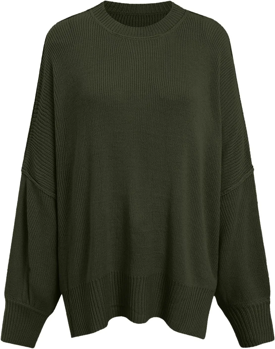 Women's Oversized Sweaters 2024 Fall Outfits Crewneck Ribbed Knit Side Slit Trendy Striped Pullover Tops Winter Warm