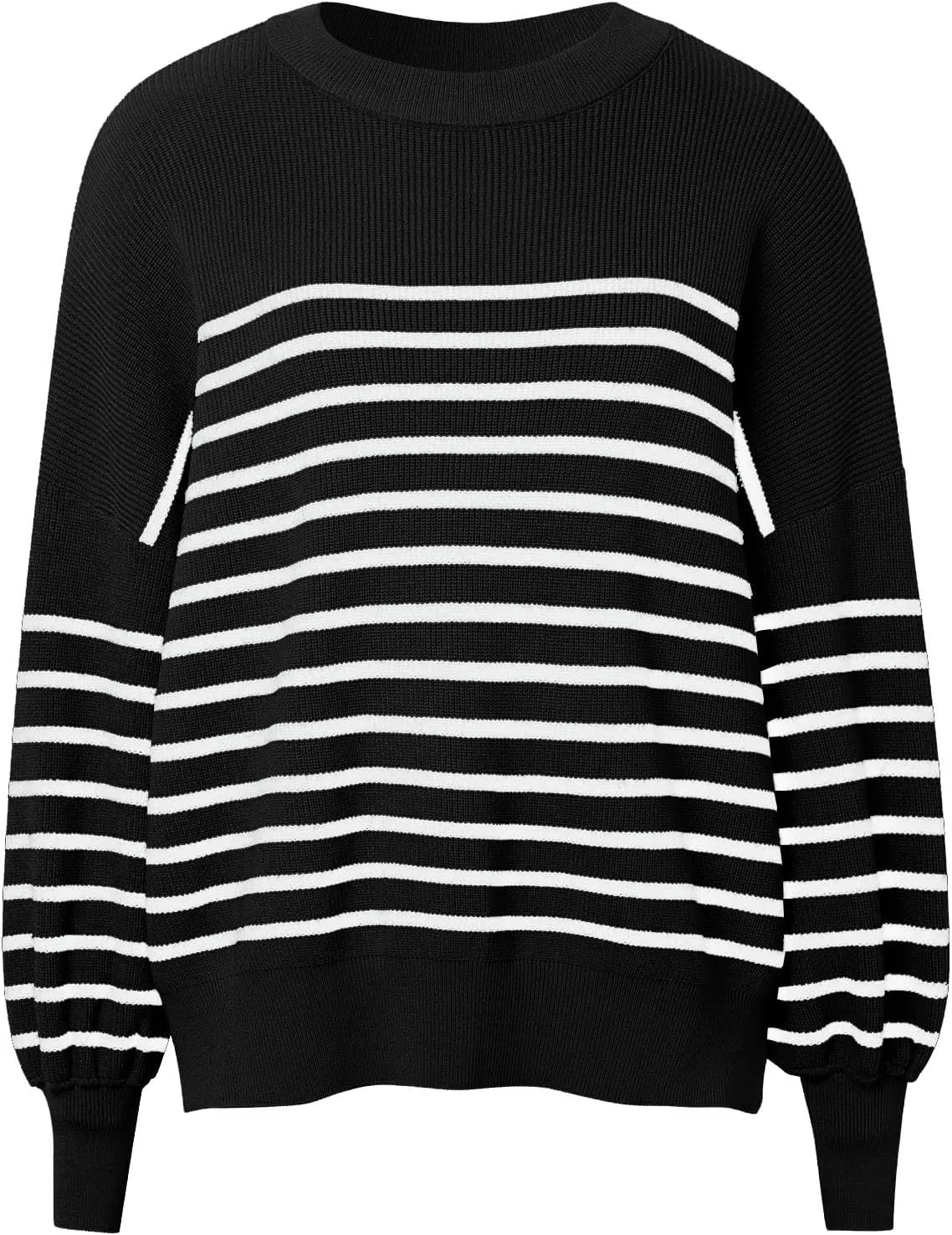 Women's Oversized Sweaters 2024 Fall Outfits Crewneck Ribbed Knit Side Slit Trendy Striped Pullover Tops Winter Warm