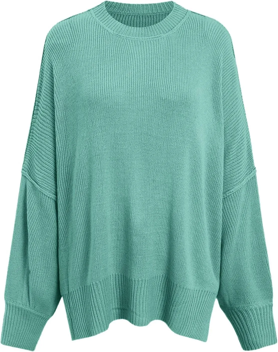 Women's Oversized Sweaters 2024 Fall Outfits Crewneck Ribbed Knit Side Slit Trendy Striped Pullover Tops Winter Warm