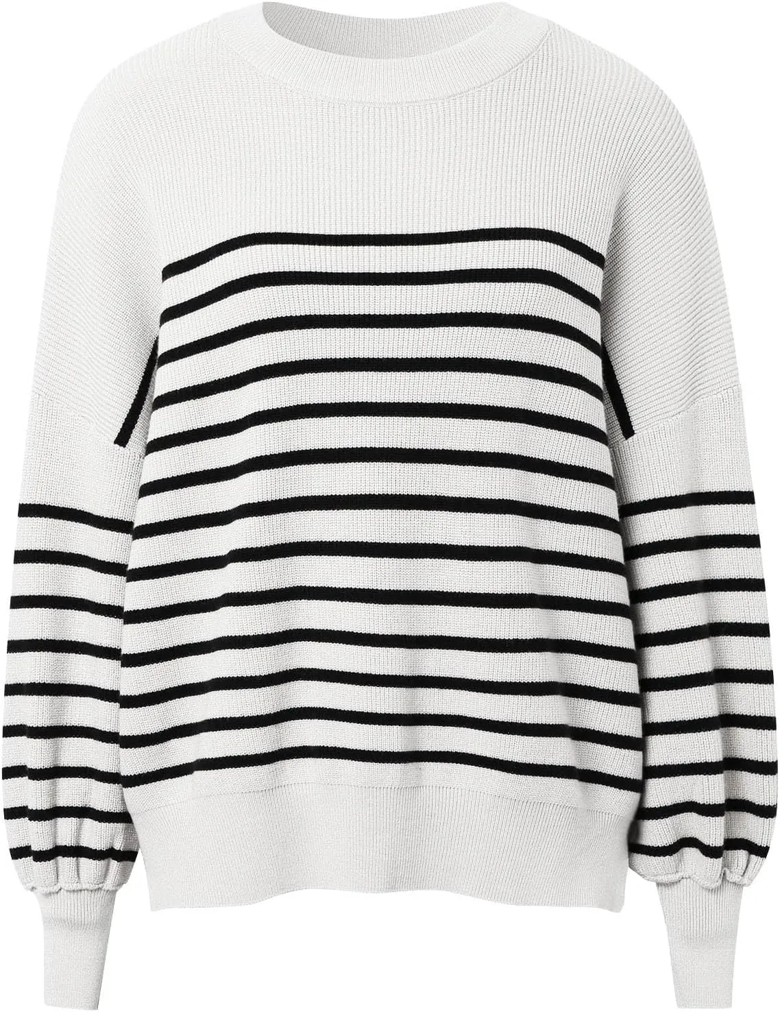 Women's Oversized Sweaters 2024 Fall Outfits Crewneck Ribbed Knit Side Slit Trendy Striped Pullover Tops Winter Warm