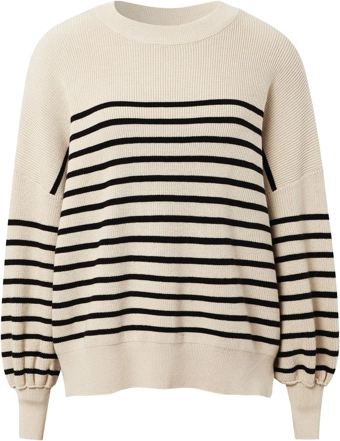 Women's Oversized Sweaters 2024 Fall Outfits Crewneck Ribbed Knit Side Slit Trendy Striped Pullover Tops Winter Warm