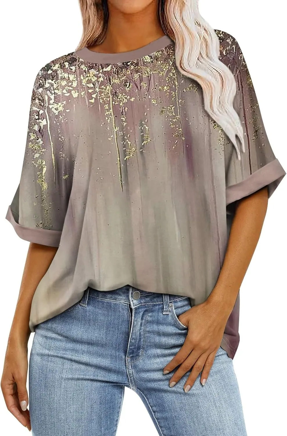 Women's Oversized T Shirts Short Sleeve Crewneck Summer Tops Casual Loose Fit Basic Tee Shirts