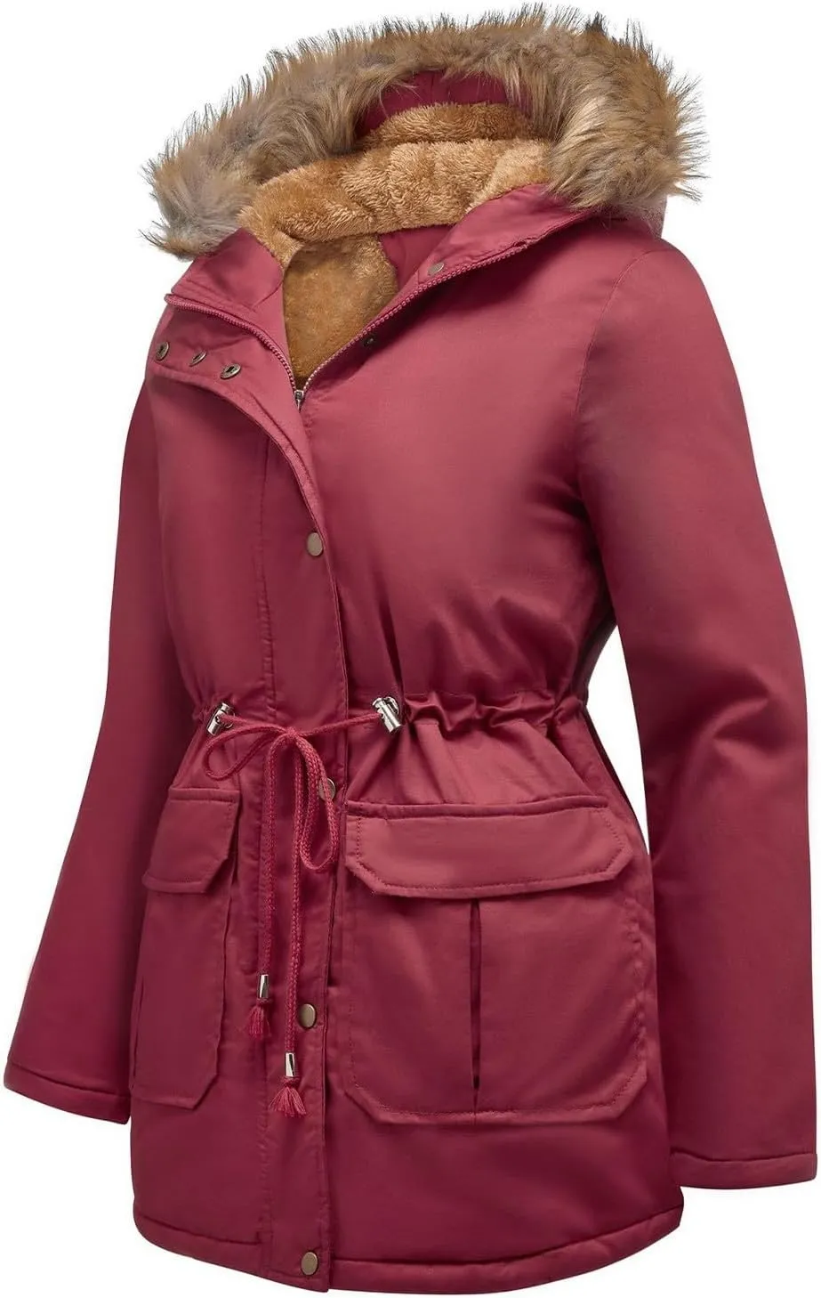 Women's Packable Lightweight Puffer Jacket Ladies Padded Thermal Overcoat with Faux Hooded Waterproof Faux Fur
