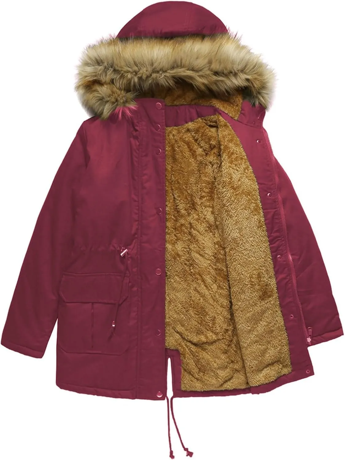 Women's Packable Lightweight Puffer Jacket Ladies Padded Thermal Overcoat with Faux Hooded Waterproof Faux Fur
