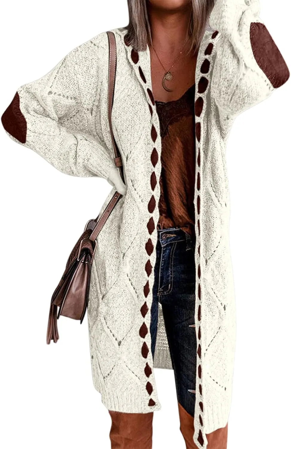 Women's Patchwork Cardigan Long Sleeve Cardigan Knit Sweater Jacket Sweaters for Sweaters