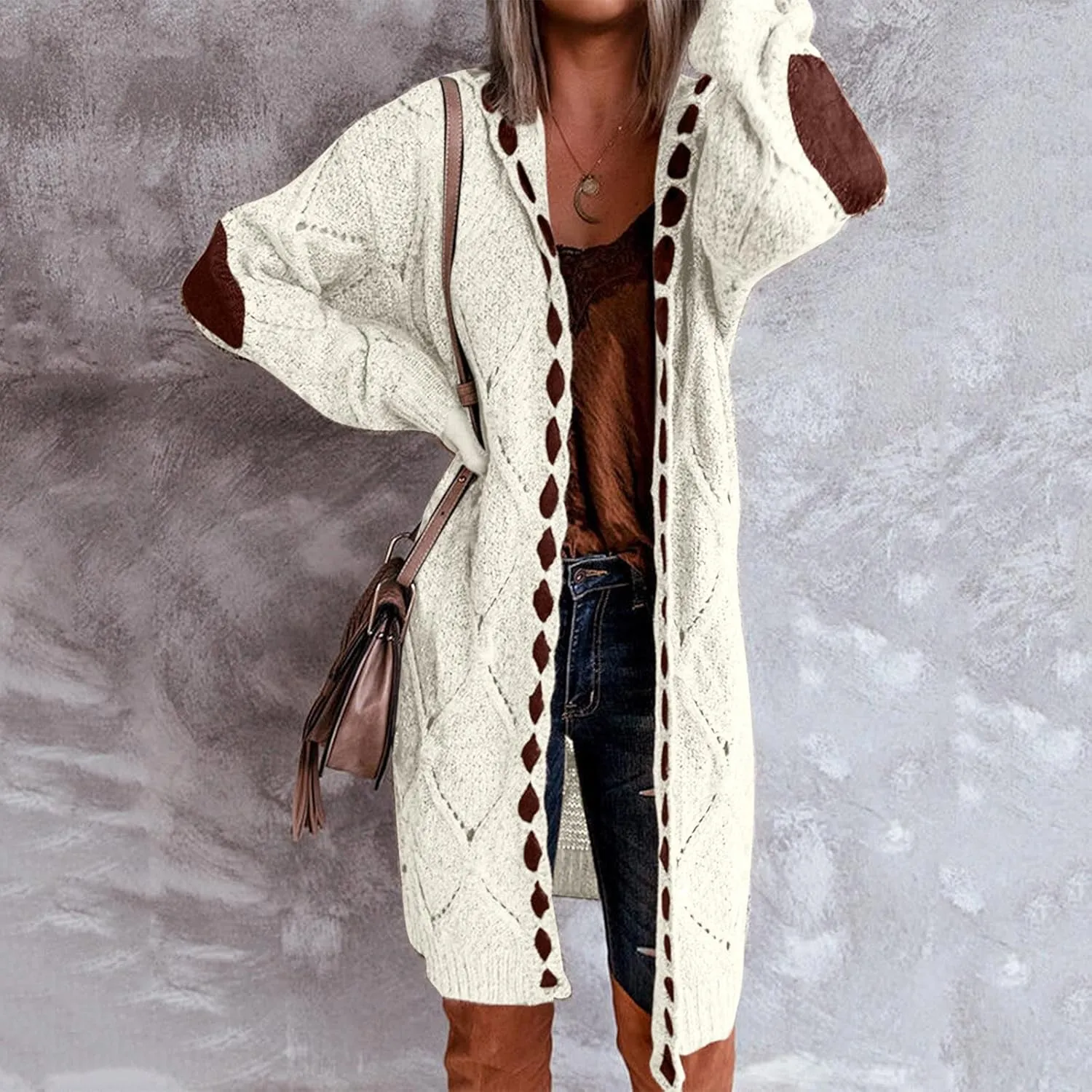 Women's Patchwork Cardigan Long Sleeve Cardigan Knit Sweater Jacket Sweaters for Sweaters