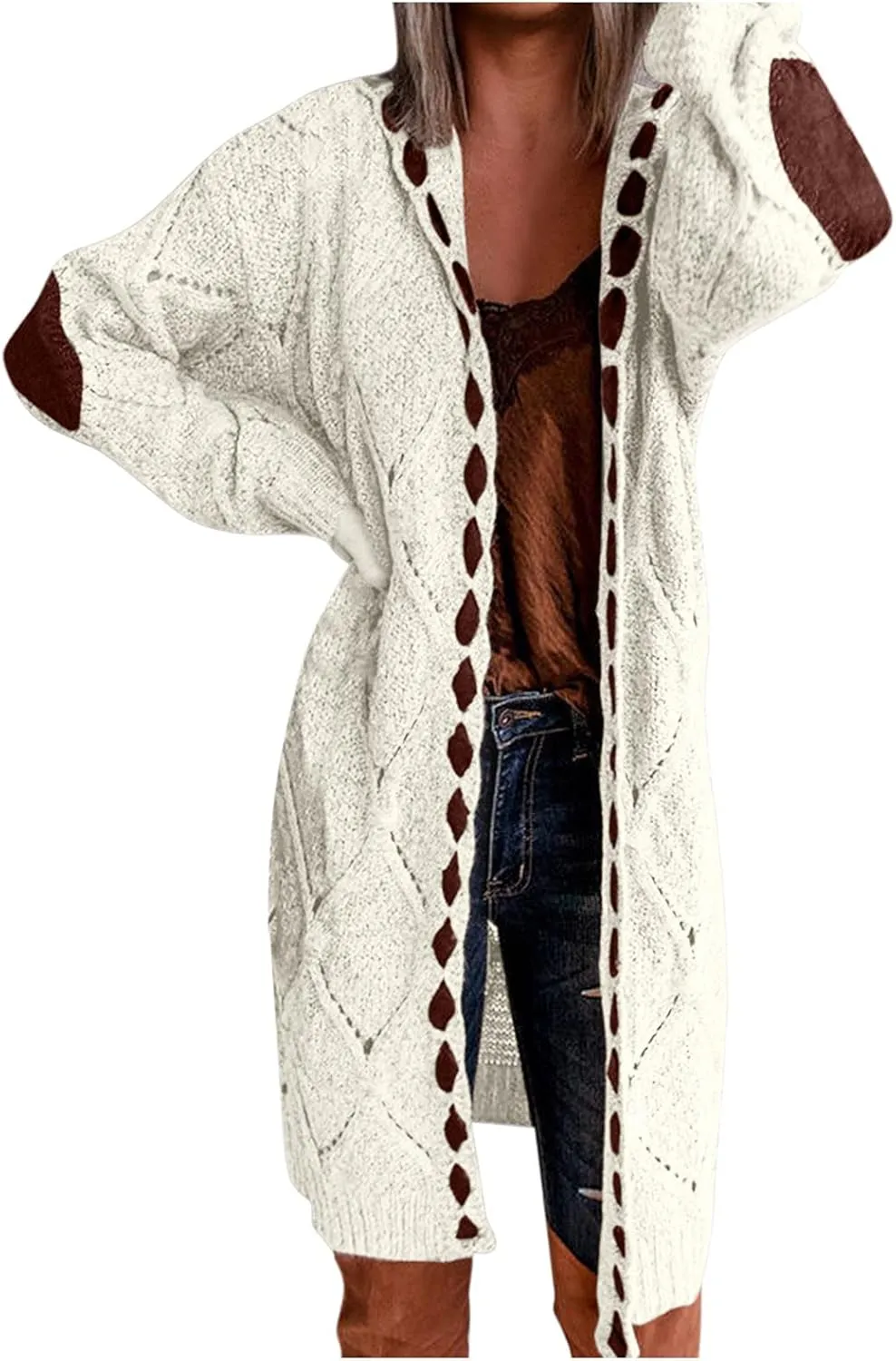 Women's Patchwork Cardigan Long Sleeve Cardigan Knit Sweater Jacket Sweaters for Sweaters