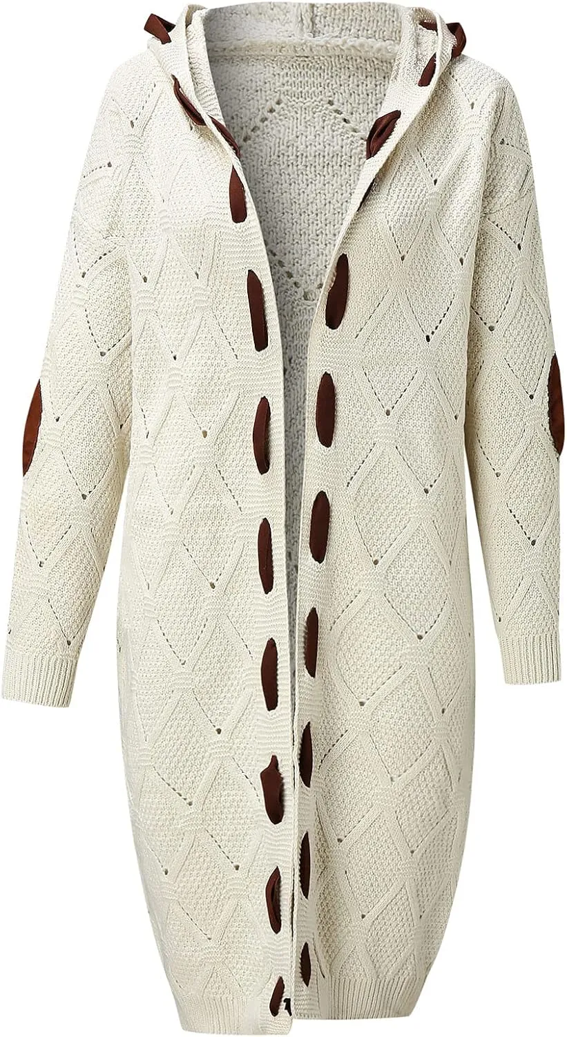Women's Patchwork Cardigan Long Sleeve Cardigan Knit Sweater Jacket Sweaters for Sweaters