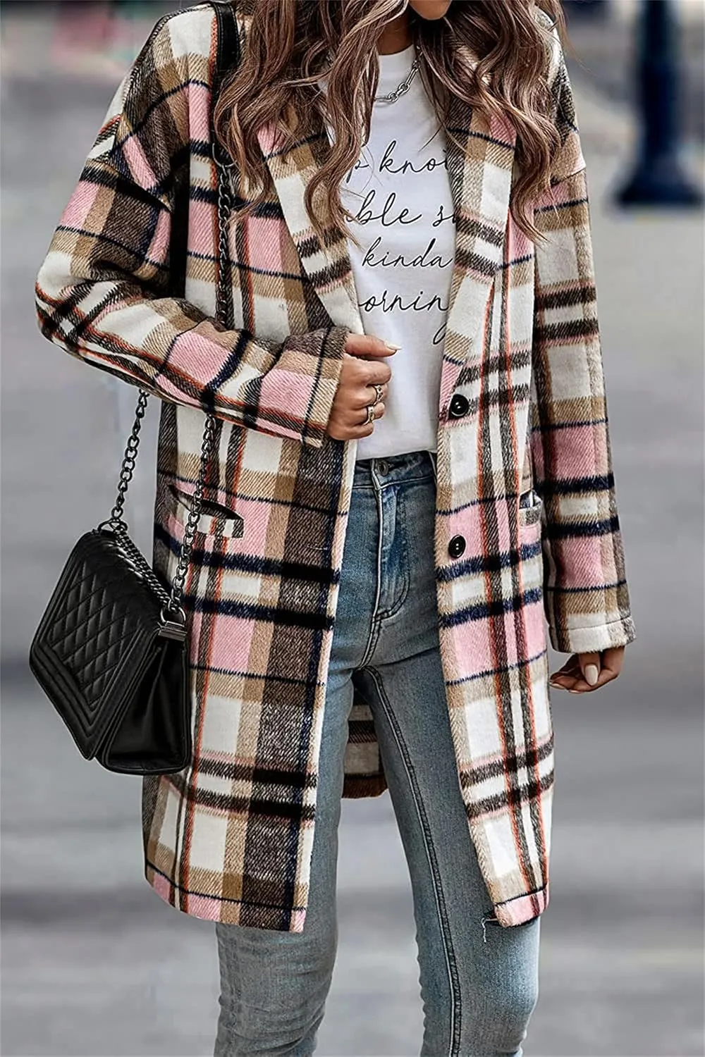 Womens Plaid Wool Pea Coat Button Down Corduroy Shacket Casual Lapel Flannel Trench Coats