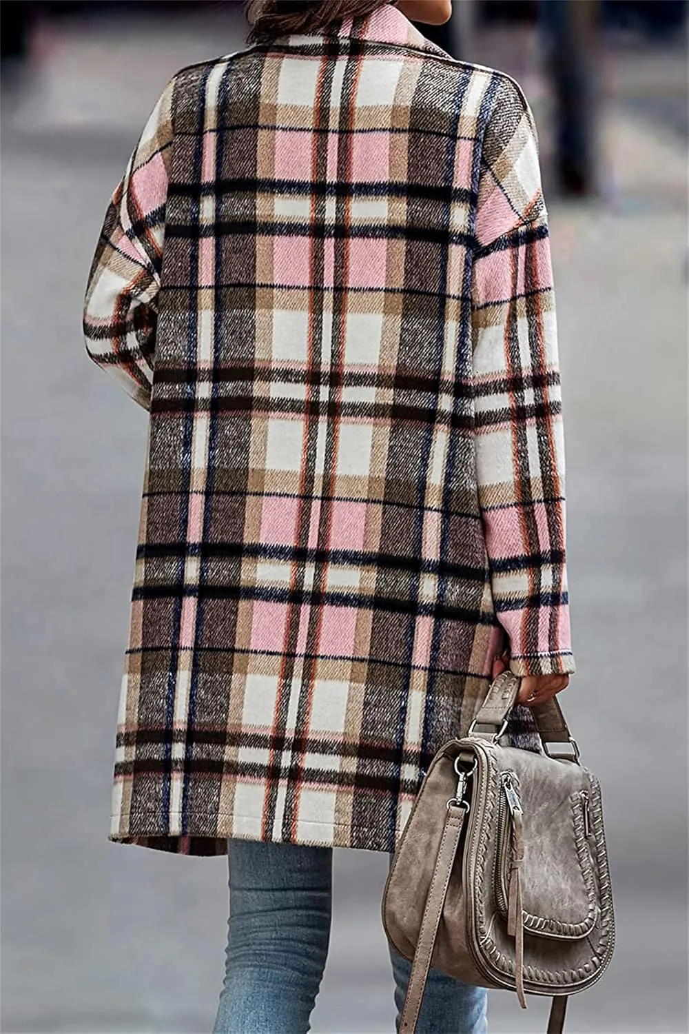 Womens Plaid Wool Pea Coat Button Down Corduroy Shacket Casual Lapel Flannel Trench Coats