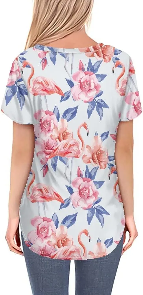 Womens Plus Size Summer Flamingo V-Neck Short Sleeve Casual T-Shirts Tee