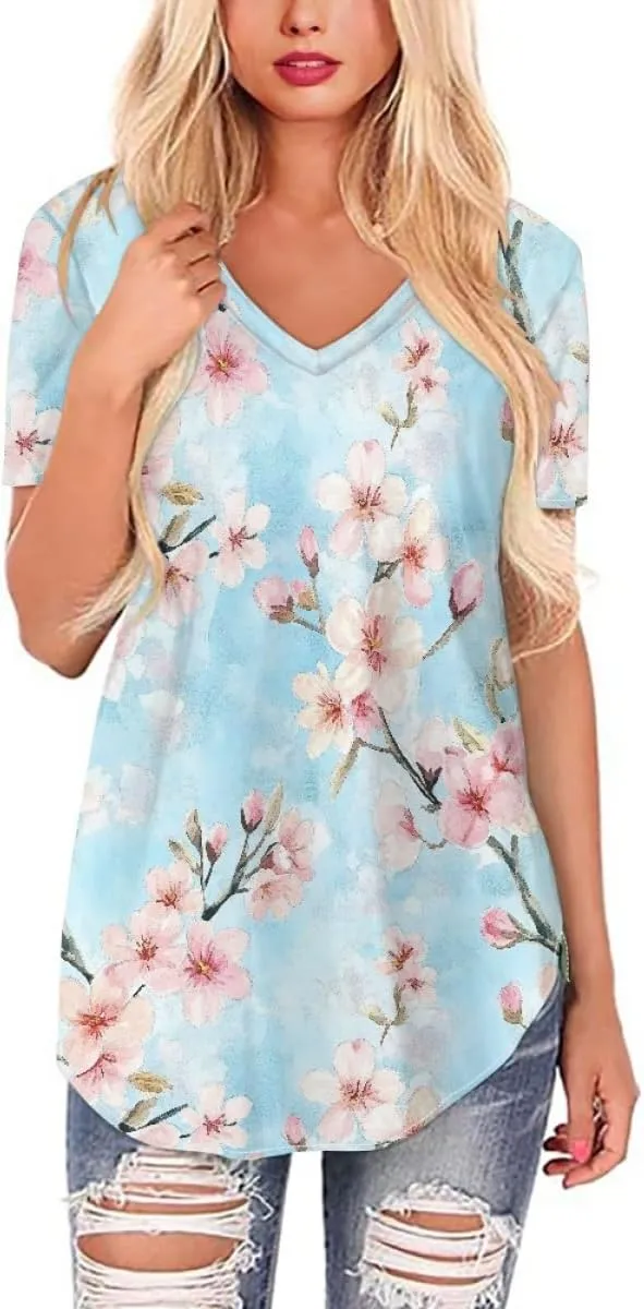 Womens Plus Size Summer Flamingo V-Neck Short Sleeve Casual T-Shirts Tee