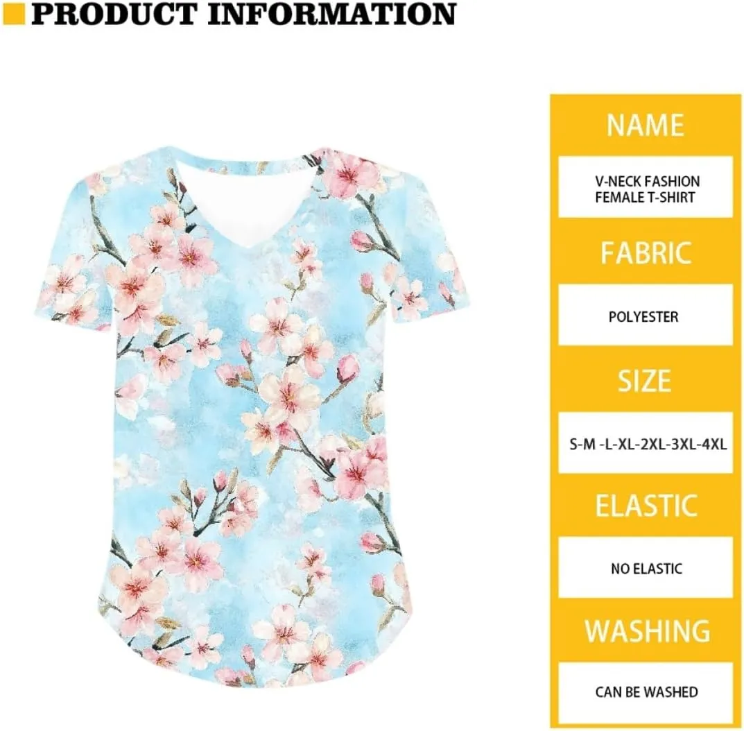 Womens Plus Size Summer Flamingo V-Neck Short Sleeve Casual T-Shirts Tee