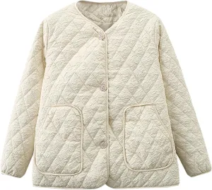 Womens Puffer Coat Winter Packable Quilted Padded Warm Shirts Plus Size Down Jacket Casual Button Down Outwear Tops