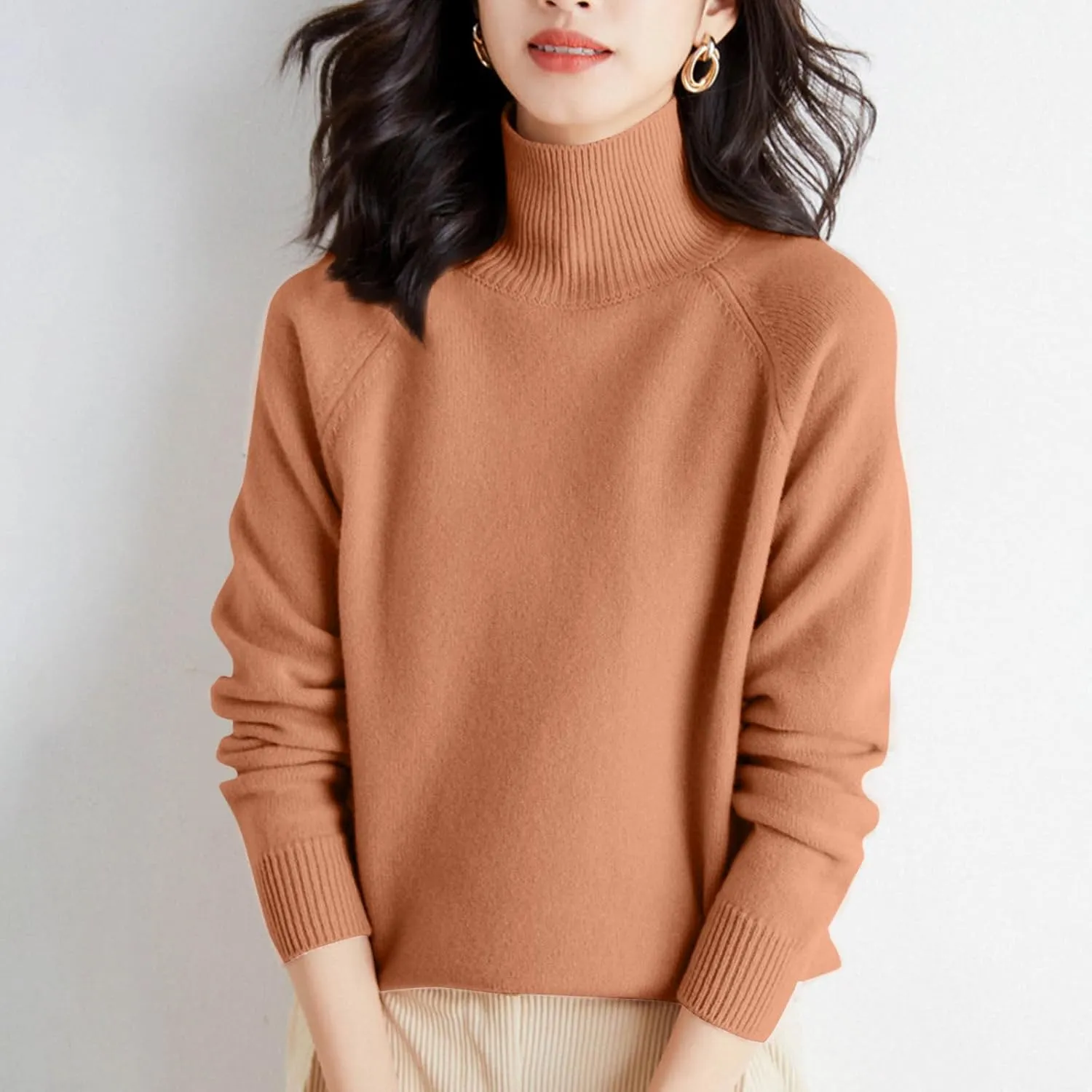 Women's Pullover Sweaters Dressy Turtleneck Oversized Sweater Trendy Fall Tops for Women 2024 Ribbed Knit Pullover