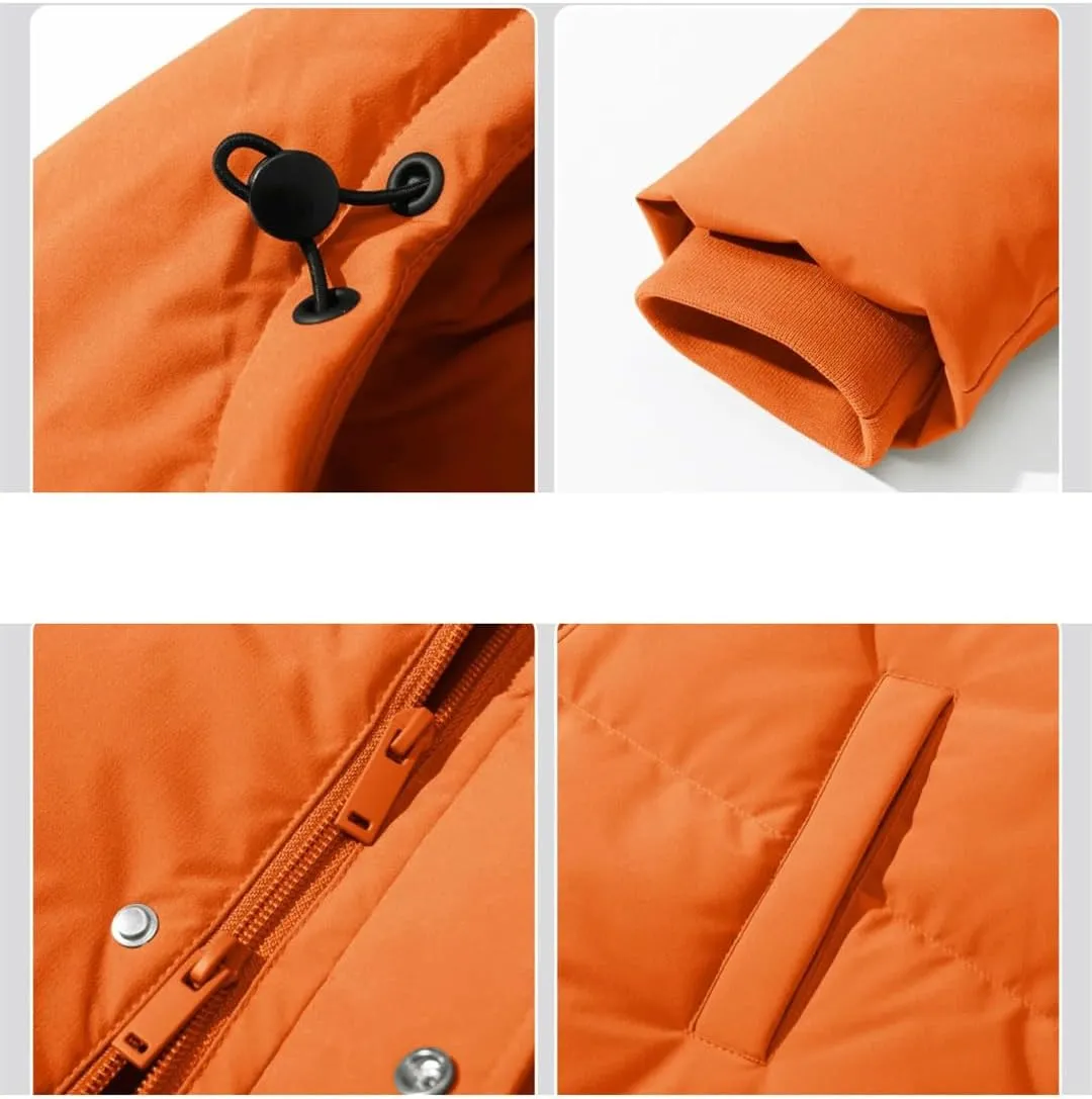 Womens Quilted Down Jackets Padded Puffer Zipper Warm Hooded Coats