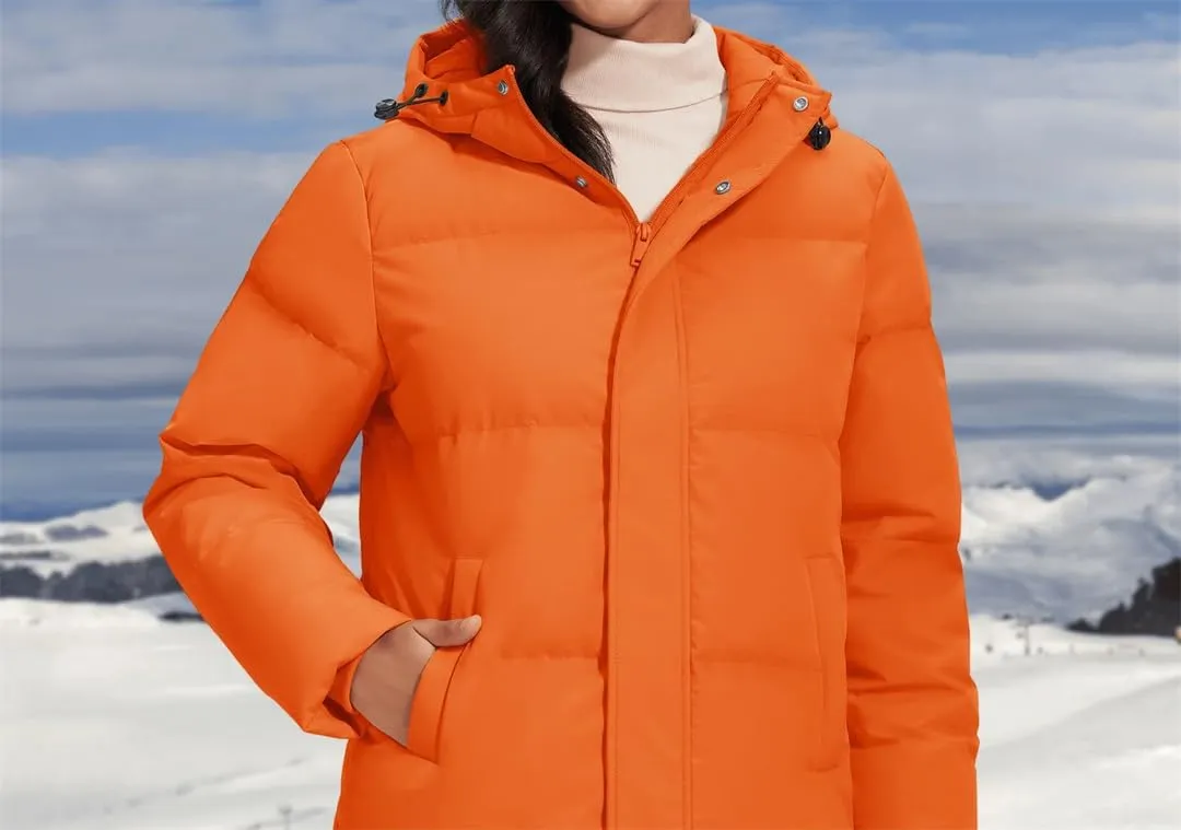 Womens Quilted Down Jackets Padded Puffer Zipper Warm Hooded Coats