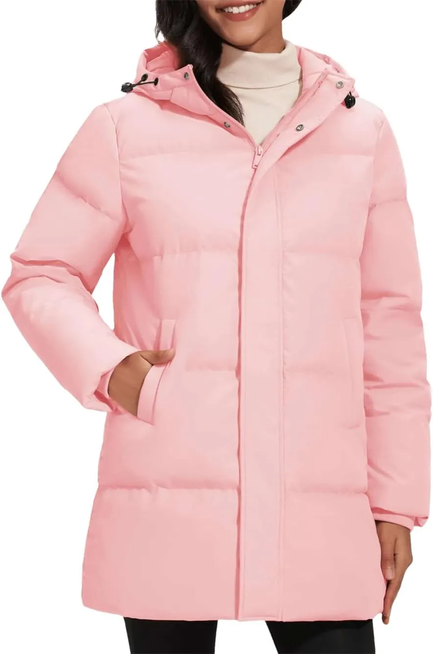 Womens Quilted Down Jackets Padded Puffer Zipper Warm Hooded Coats