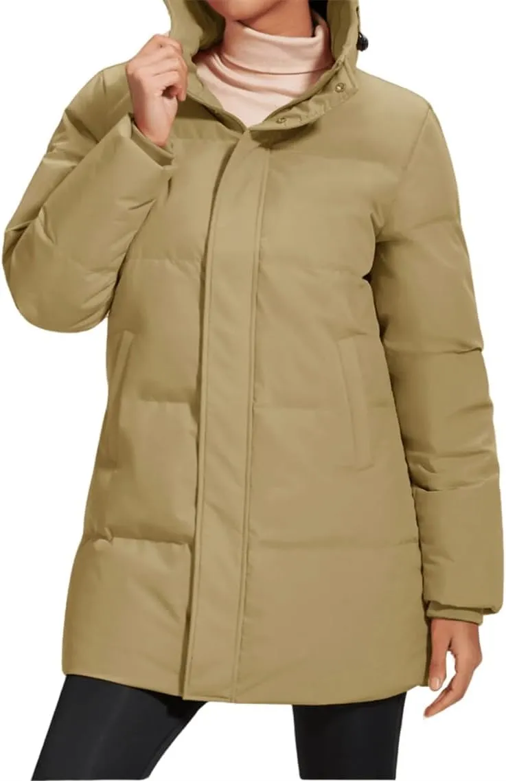 Womens Quilted Down Jackets Padded Puffer Zipper Warm Hooded Coats