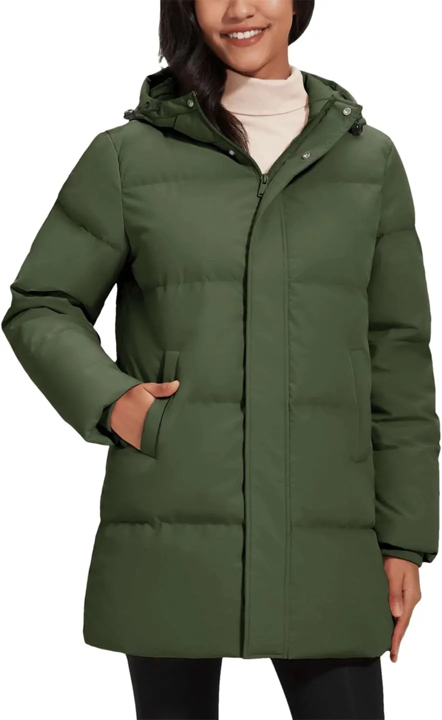 Womens Quilted Down Jackets Padded Puffer Zipper Warm Hooded Coats