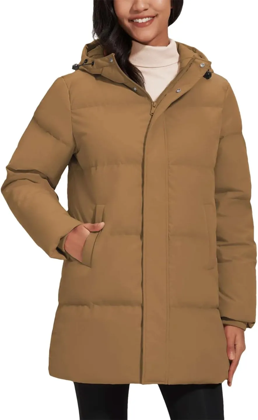 Womens Quilted Down Jackets Padded Puffer Zipper Warm Hooded Coats