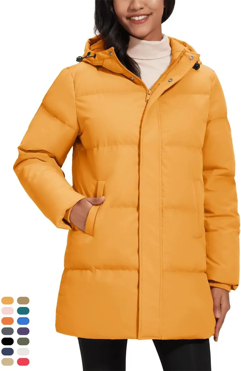 Womens Quilted Down Jackets Padded Puffer Zipper Warm Hooded Coats
