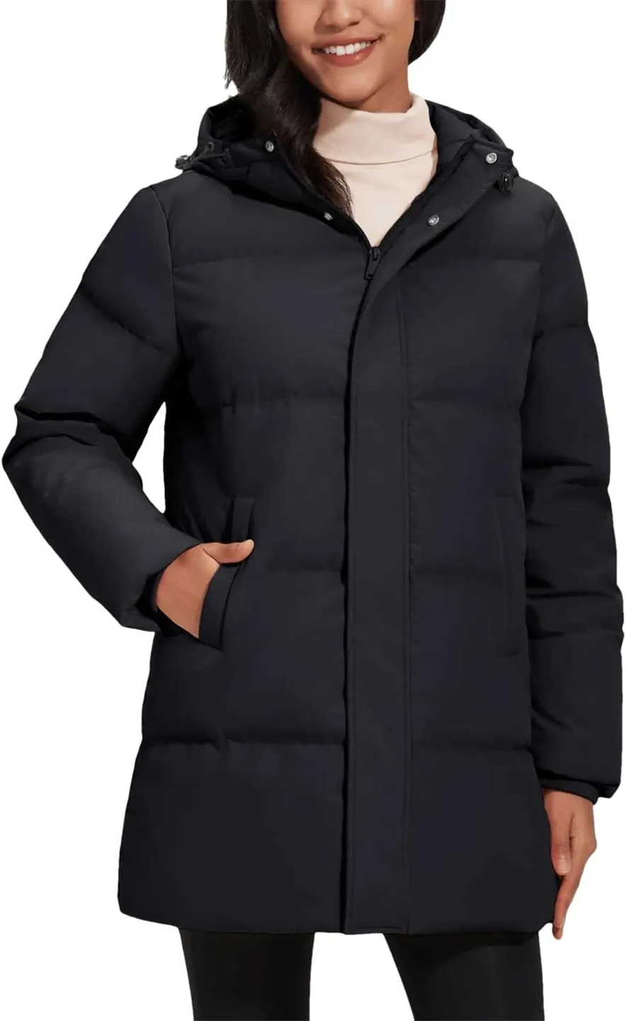 Womens Quilted Down Jackets Padded Puffer Zipper Warm Hooded Coats