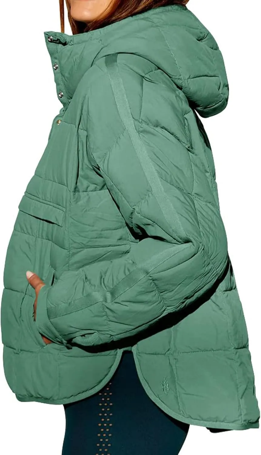 Womens Quilted Pullover Puffer Jacket Oversized Lightweight Hoodies Packable Winter Padded Coat Tops