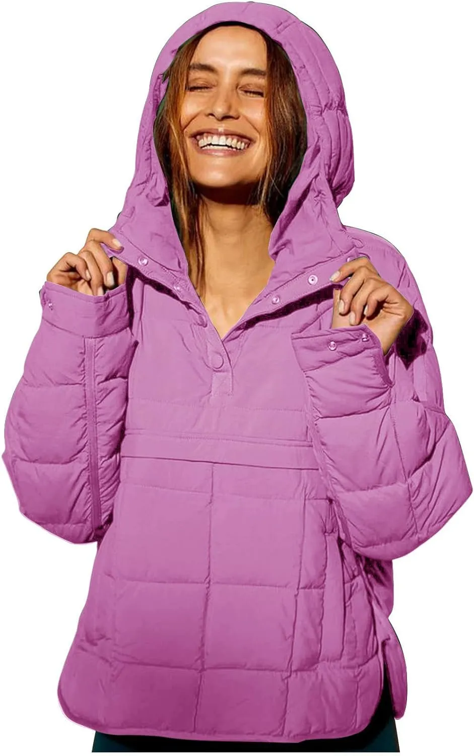 Womens Quilted Pullover Puffer Jacket Oversized Lightweight Hoodies Packable Winter Padded Coat Tops