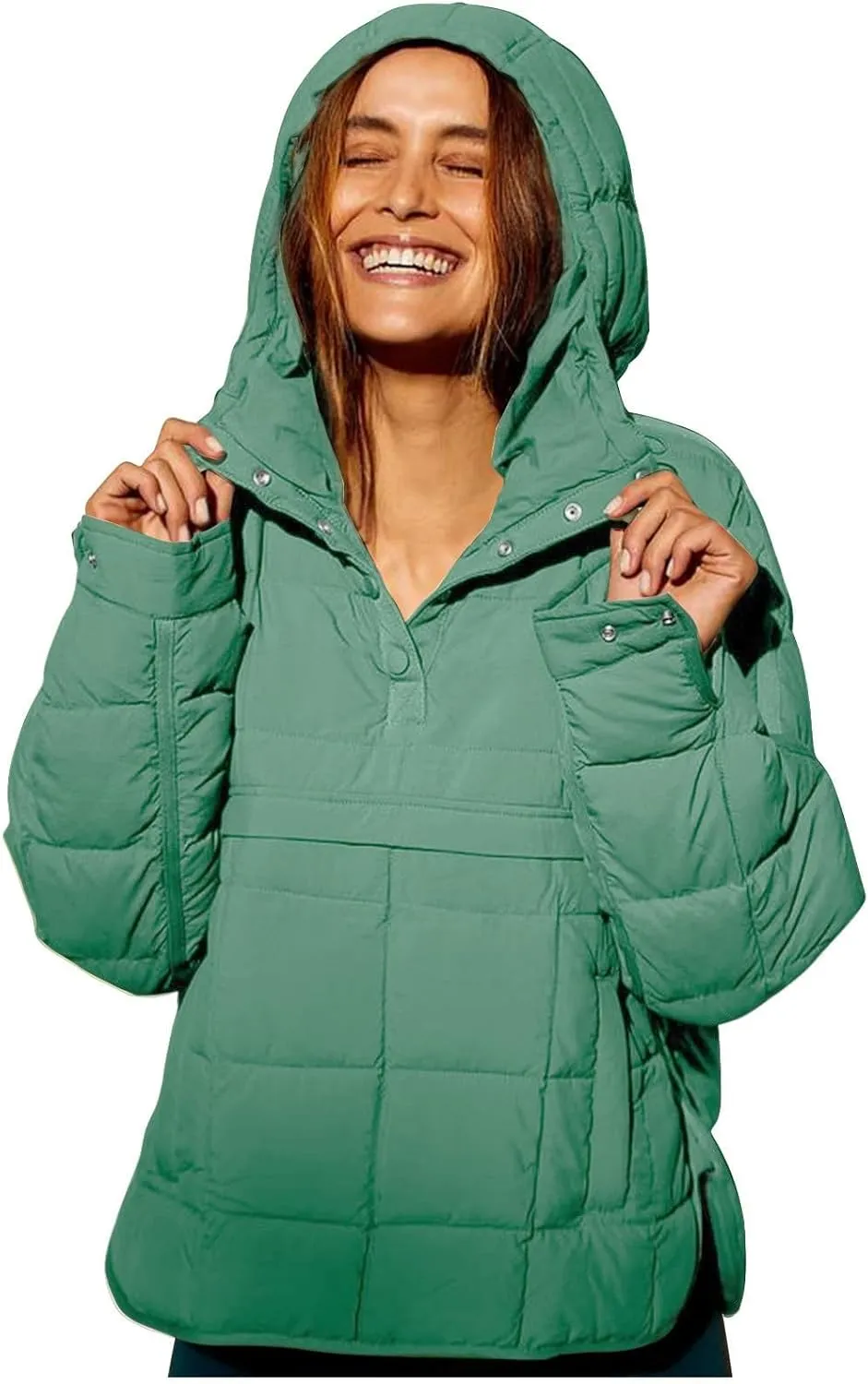 Womens Quilted Pullover Puffer Jacket Oversized Lightweight Hoodies Packable Winter Padded Coat Tops