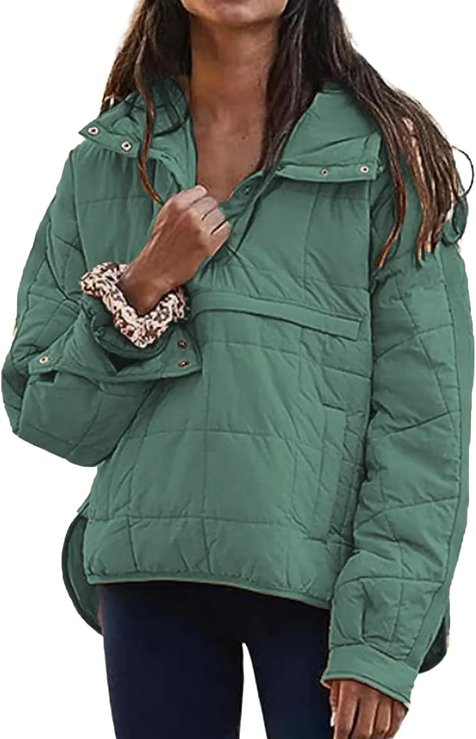 Womens Quilted Pullover Puffer Jacket Oversized Lightweight Hoodies Packable Winter Padded Coat Tops