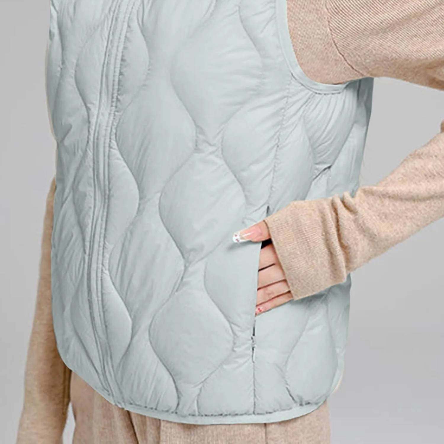 Women's Quilted Vest Lightweight Puffer Jackets Casual Stand Collar Coats Winter Warm Gilet Down Coat with Pockets