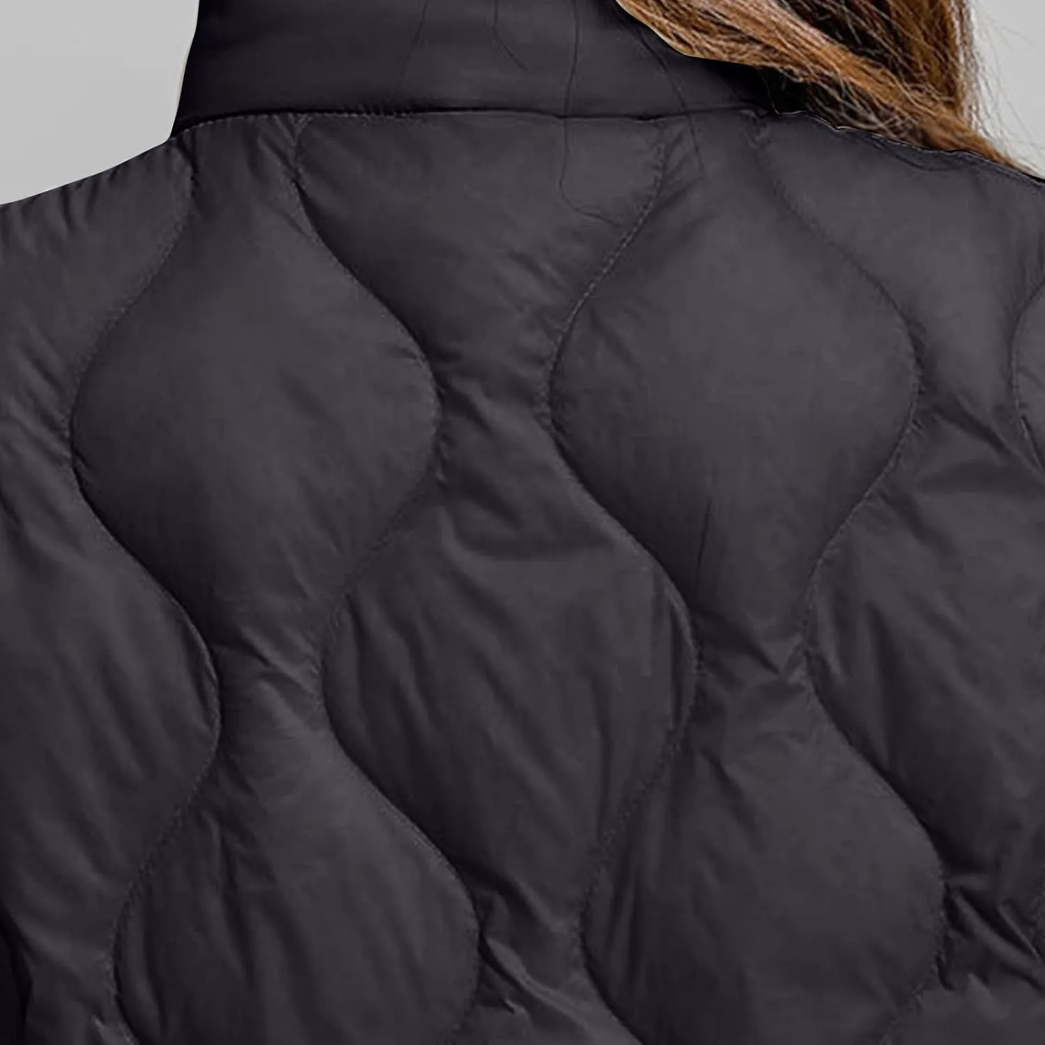Womens Quilted Vest Lightweight Puffer Jackets Casual Stand Collar Coats Winter Warm Gilet Down Coat with Pockets