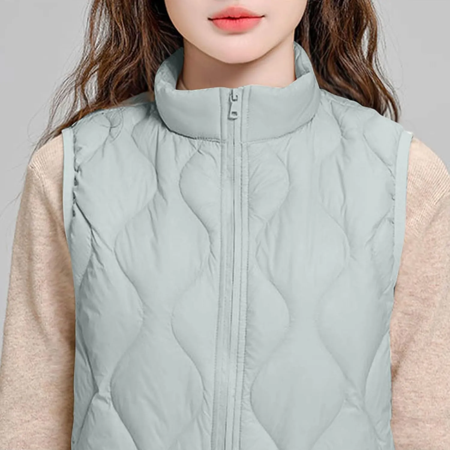 Women's Quilted Vest Lightweight Puffer Jackets Casual Stand Collar Coats Winter Warm Gilet Down Coat with Pockets