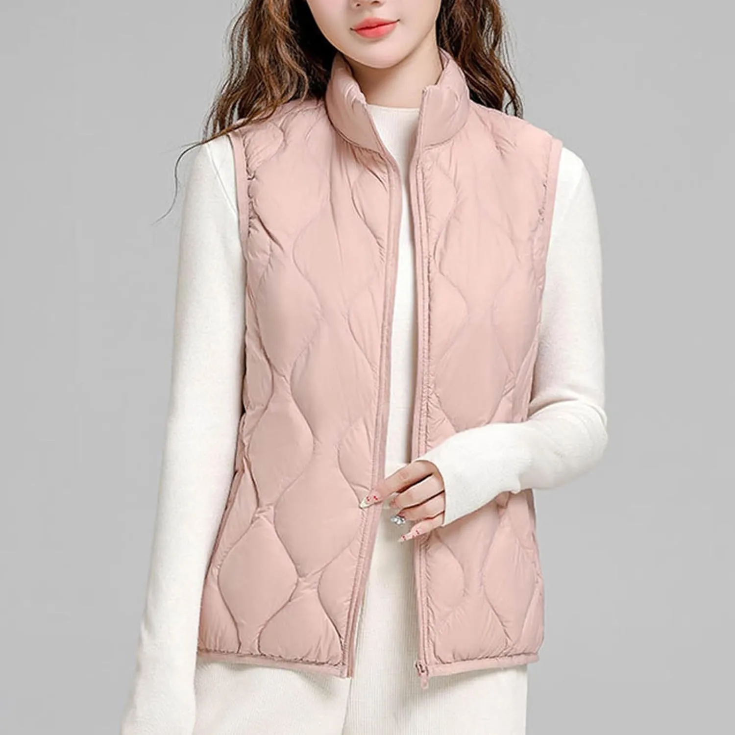Women's Quilted Vest Lightweight Puffer Jackets Casual Stand Collar Coats Winter Warm Gilet Down Coat with Pockets