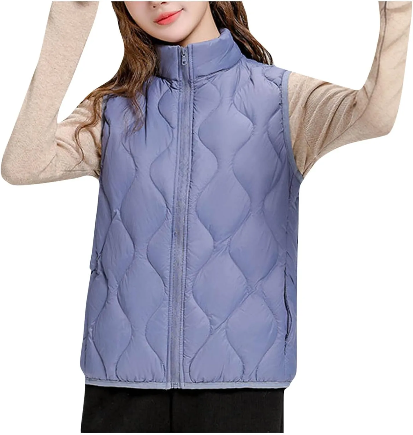 Women's Quilted Vest Lightweight Puffer Jackets Casual Stand Collar Coats Winter Warm Gilet Down Coat with Pockets