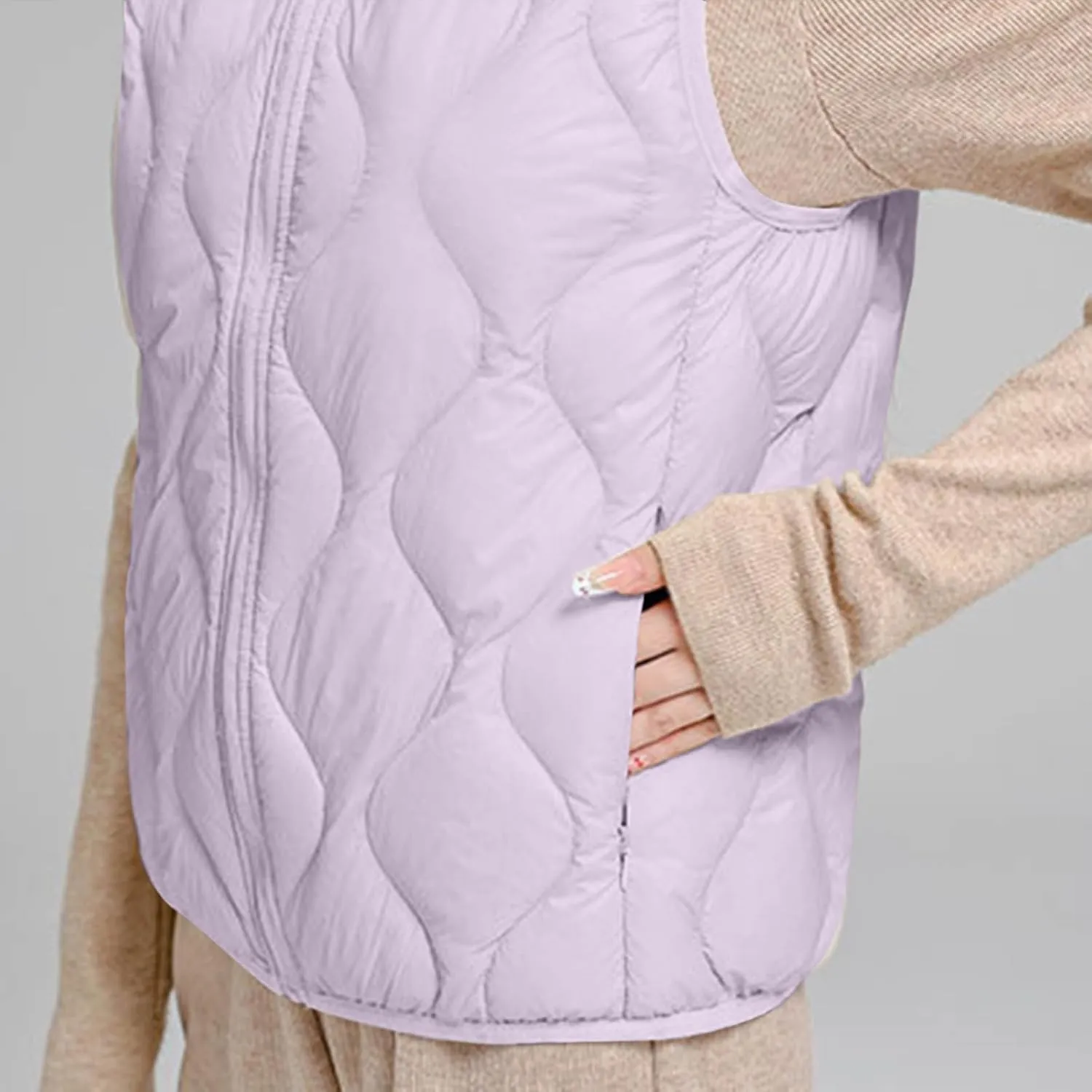 Women's Quilted Vest Lightweight Puffer Jackets Casual Stand Collar Coats Winter Warm Gilet Down Coat with Pockets