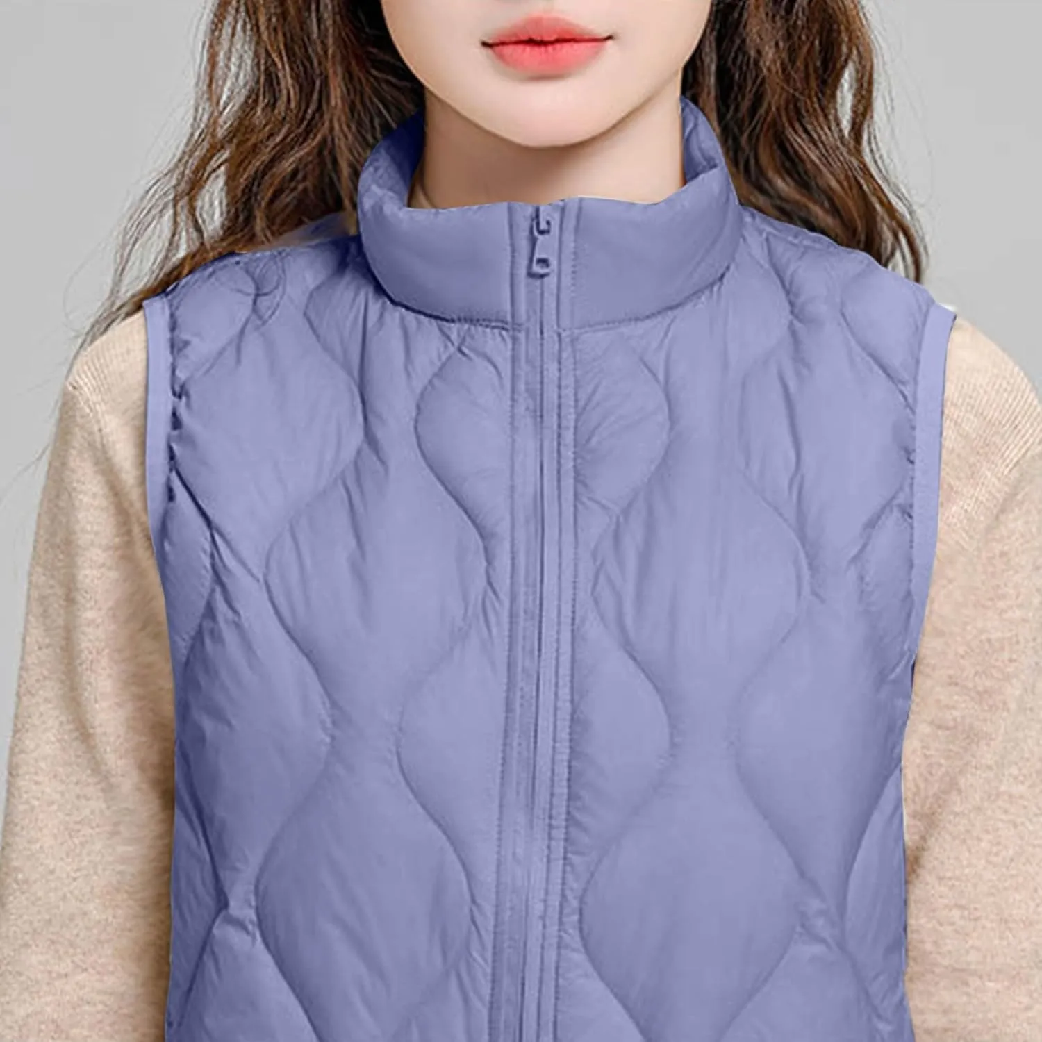 Women's Quilted Vest Lightweight Puffer Jackets Casual Stand Collar Coats Winter Warm Gilet Down Coat with Pockets