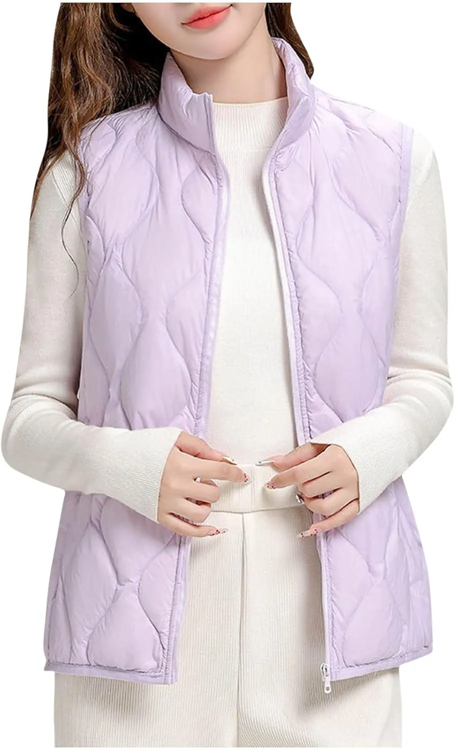 Women's Quilted Vest Lightweight Puffer Jackets Casual Stand Collar Coats Winter Warm Gilet Down Coat with Pockets
