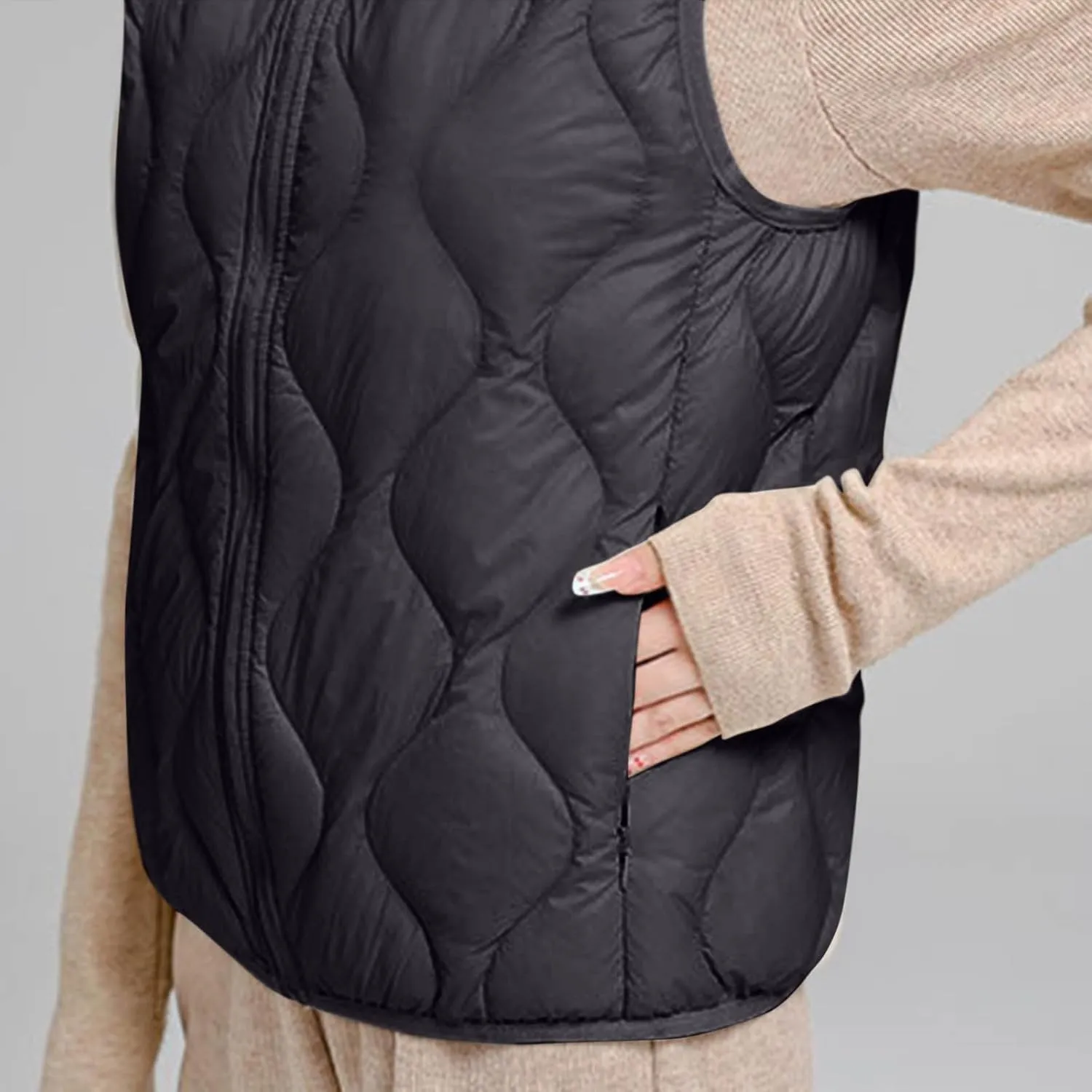 Womens Quilted Vest Lightweight Puffer Jackets Casual Stand Collar Coats Winter Warm Gilet Down Coat with Pockets