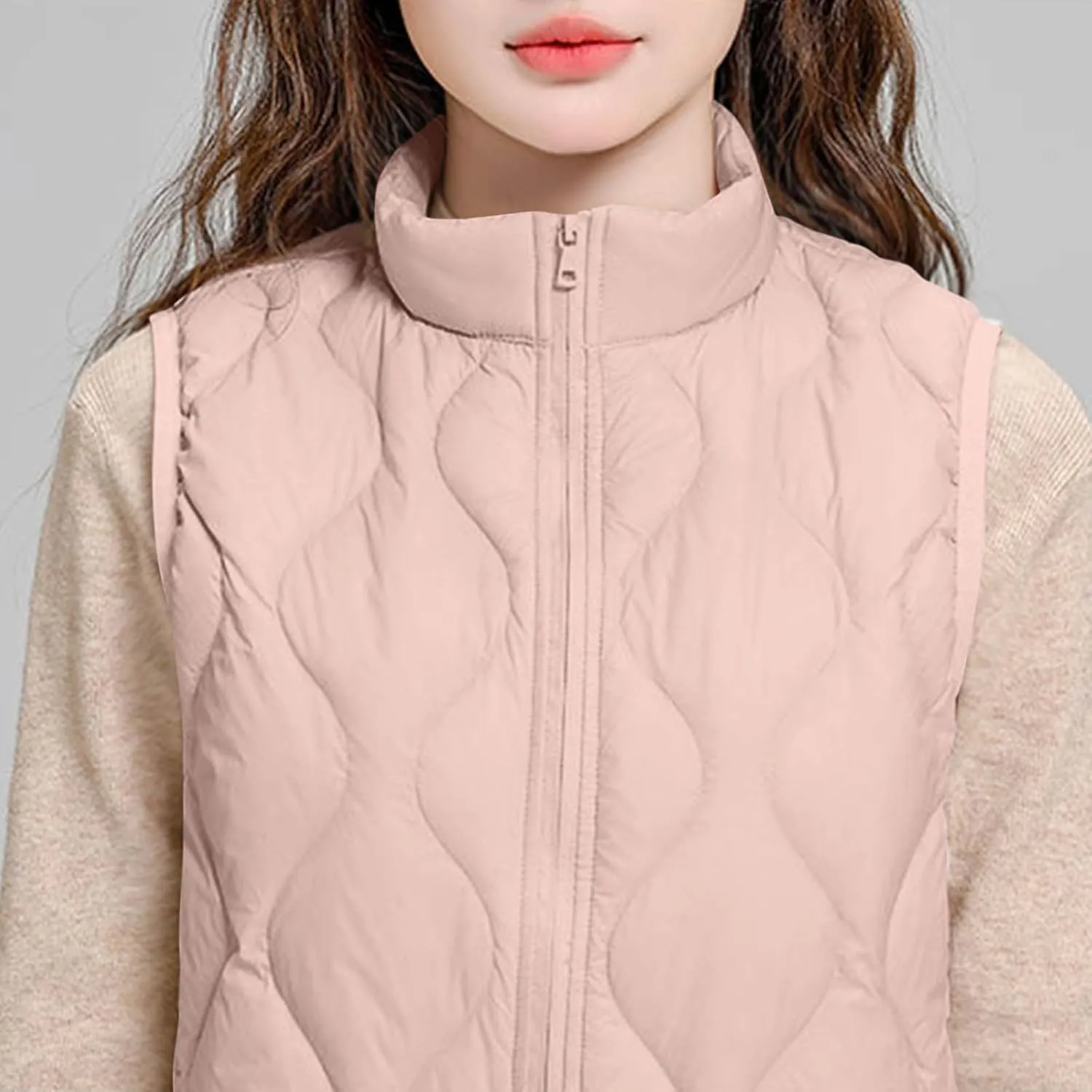 Women's Quilted Vest Lightweight Puffer Jackets Casual Stand Collar Coats Winter Warm Gilet Down Coat with Pockets