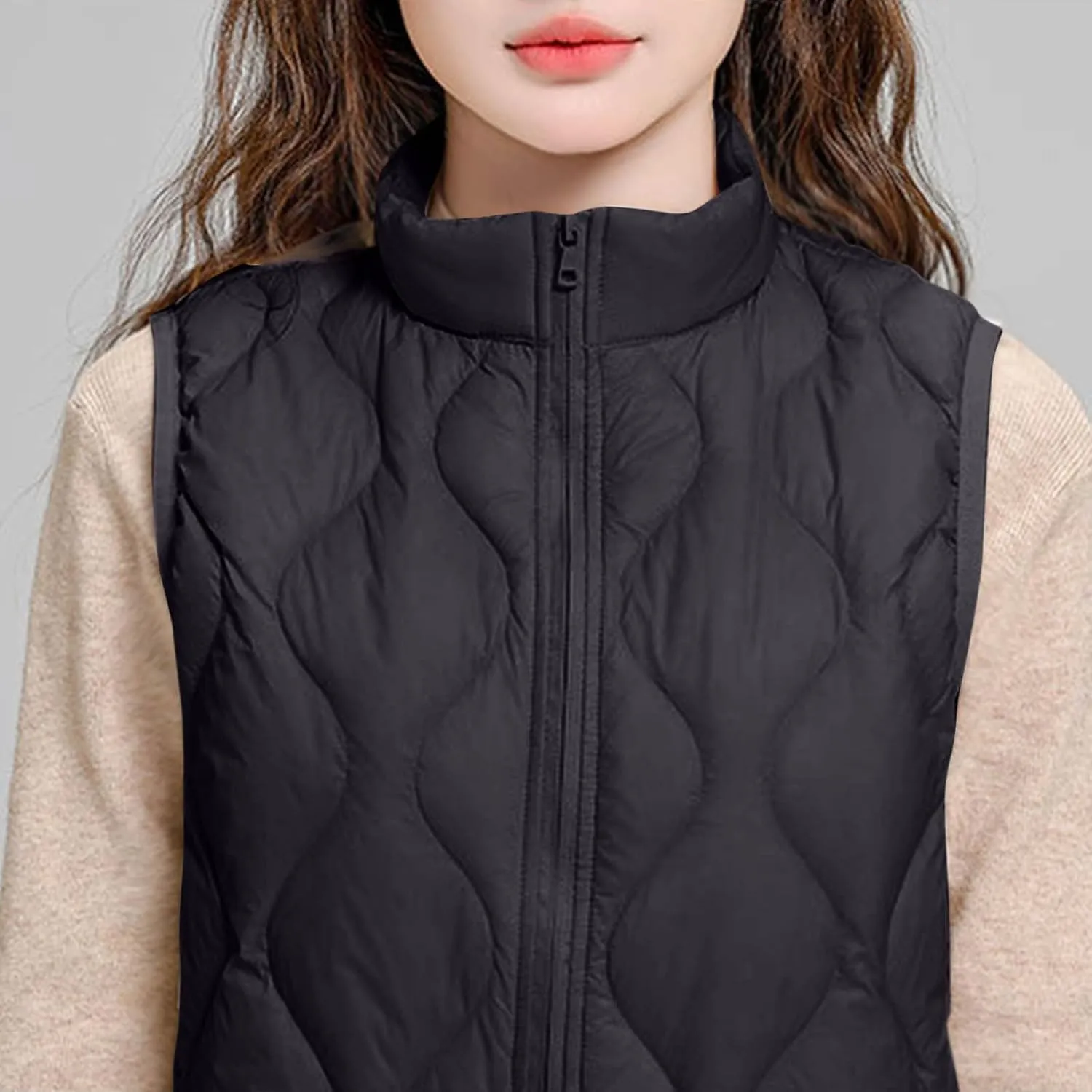 Womens Quilted Vest Lightweight Puffer Jackets Casual Stand Collar Coats Winter Warm Gilet Down Coat with Pockets