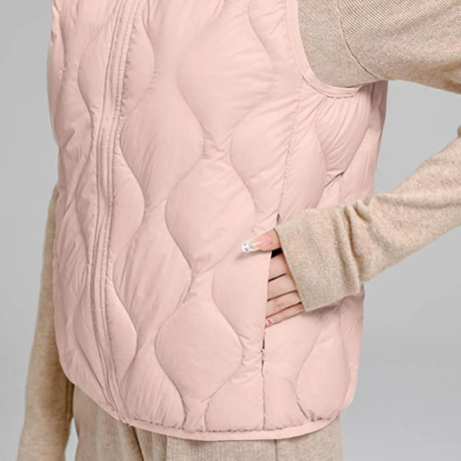 Womens Quilted Vest Lightweight Puffer Jackets Casual Stand Collar Coats Winter Warm Gilet Down Coat with Pockets
