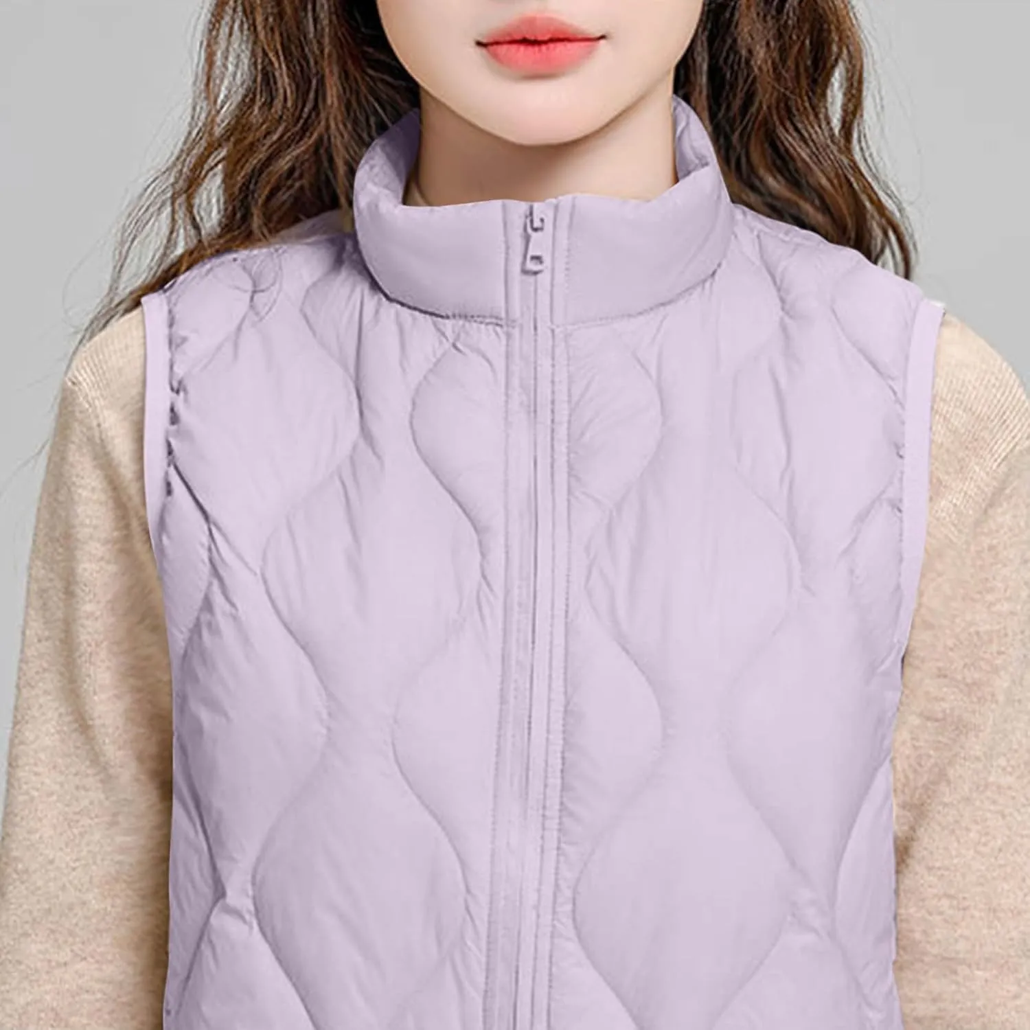 Women's Quilted Vest Lightweight Puffer Jackets Casual Stand Collar Coats Winter Warm Gilet Down Coat with Pockets
