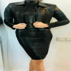 Women's Real leather Soft feel Women Sleeveless Mini Coat Dress Half Neck fully Quilted