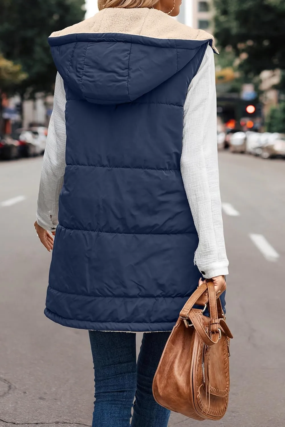 Womens Reversible Vests 2024 Winter Sleeveless Fleece Jacket Zip Up Hoodie Pockets Long Warm Coat Outerwear