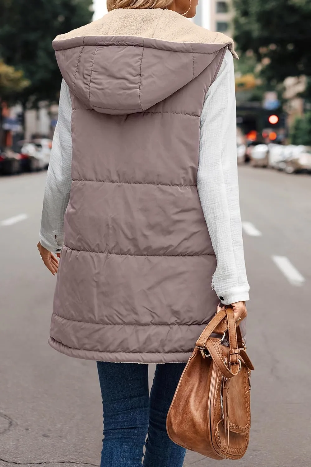 Womens Reversible Vests 2024 Winter Sleeveless Fleece Jacket Zip Up Hoodie Pockets Long Warm Coat Outerwear