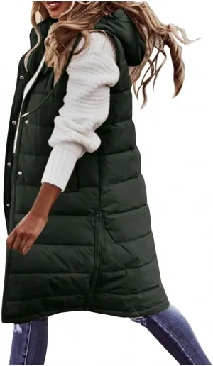 Womens Reversible Vests Sleeveless Jacket Zip Up Hoodie 2023 Fall Winter Warm Long Fleece Coat Outerwear with Pockets