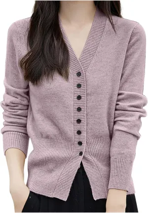Women's Ribbed Knit Cardigan Sweaters Fashion Casual V-Neck Knitted Sweater Top Casual Lightweight Soft Sweater Coat
