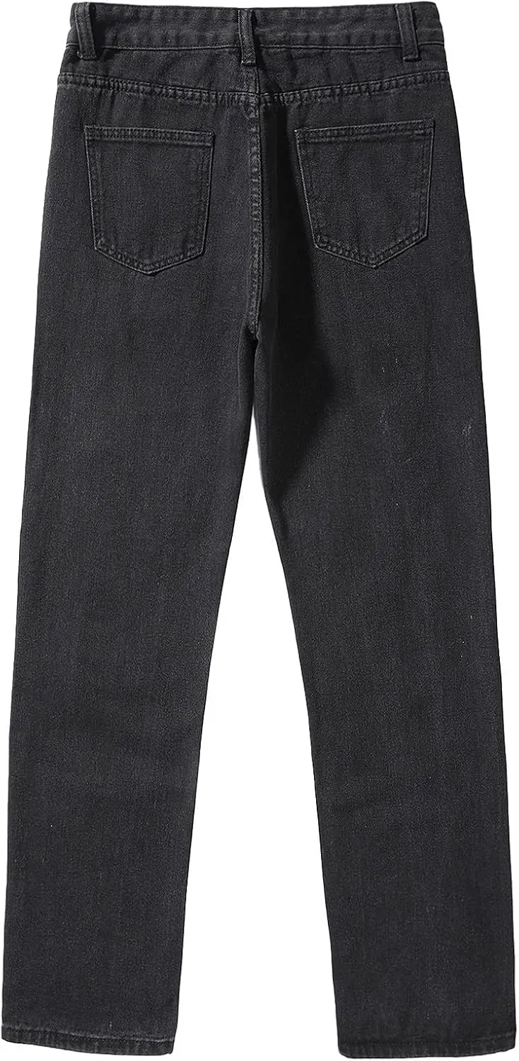 Women's Ripped Jeans, Women's High Waist Straight Leg Ripped Jeans Distressed Denim Pants